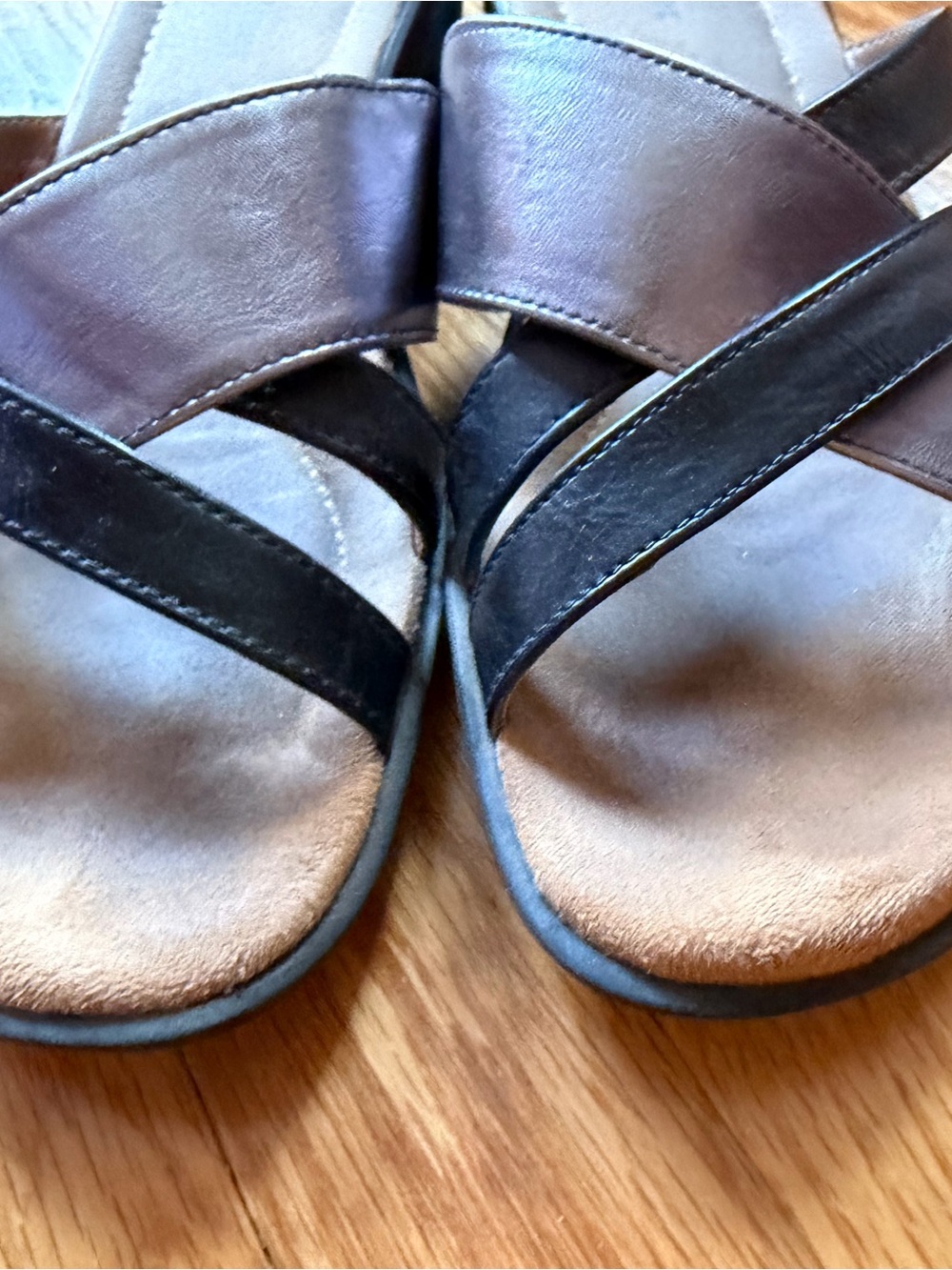Naturalizer Black and Silver Cross-Strap Slide Sandals